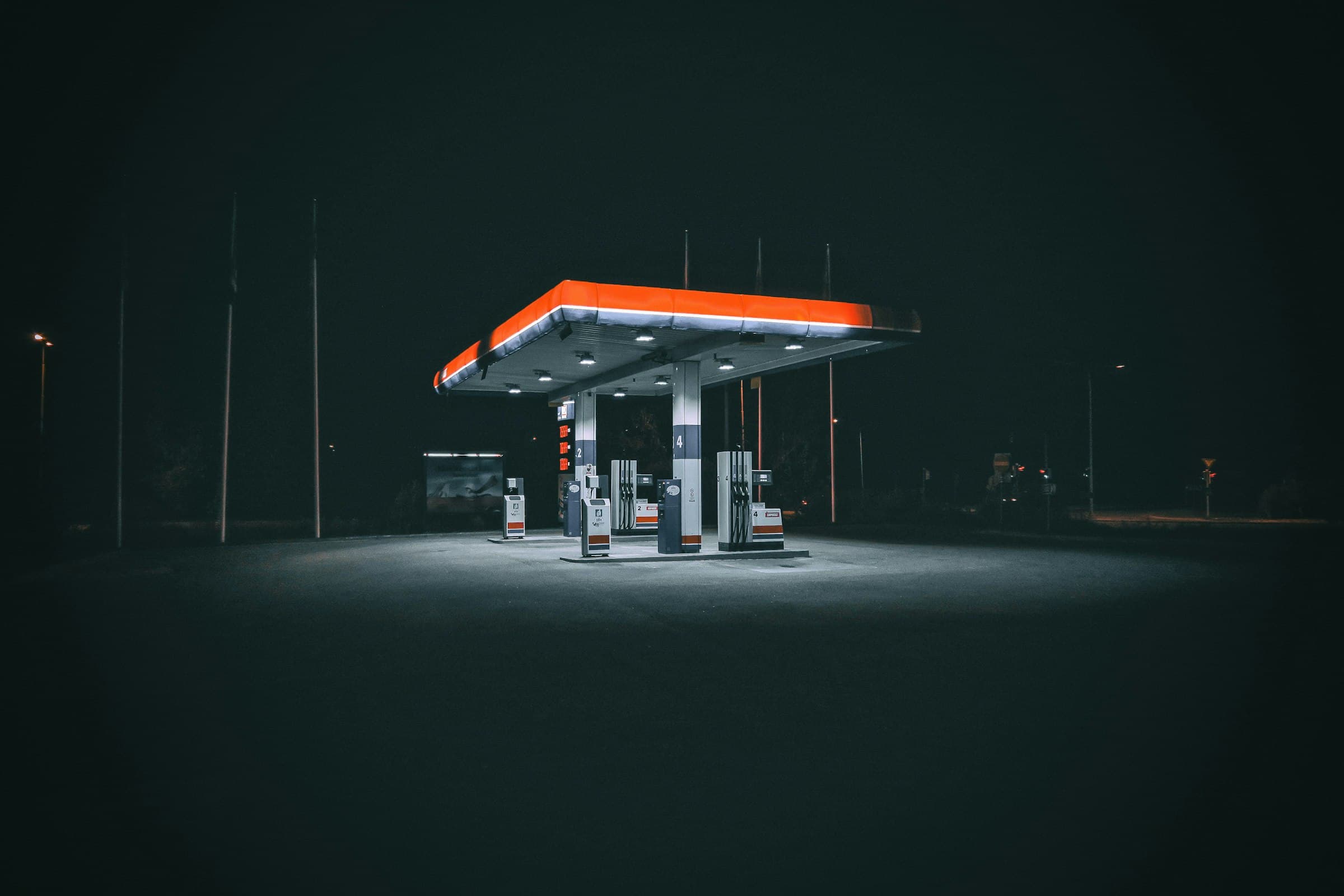 Empty gas station at night