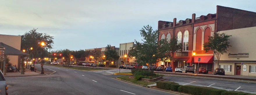 Historic storefronts in downtown Commerce, Georgia