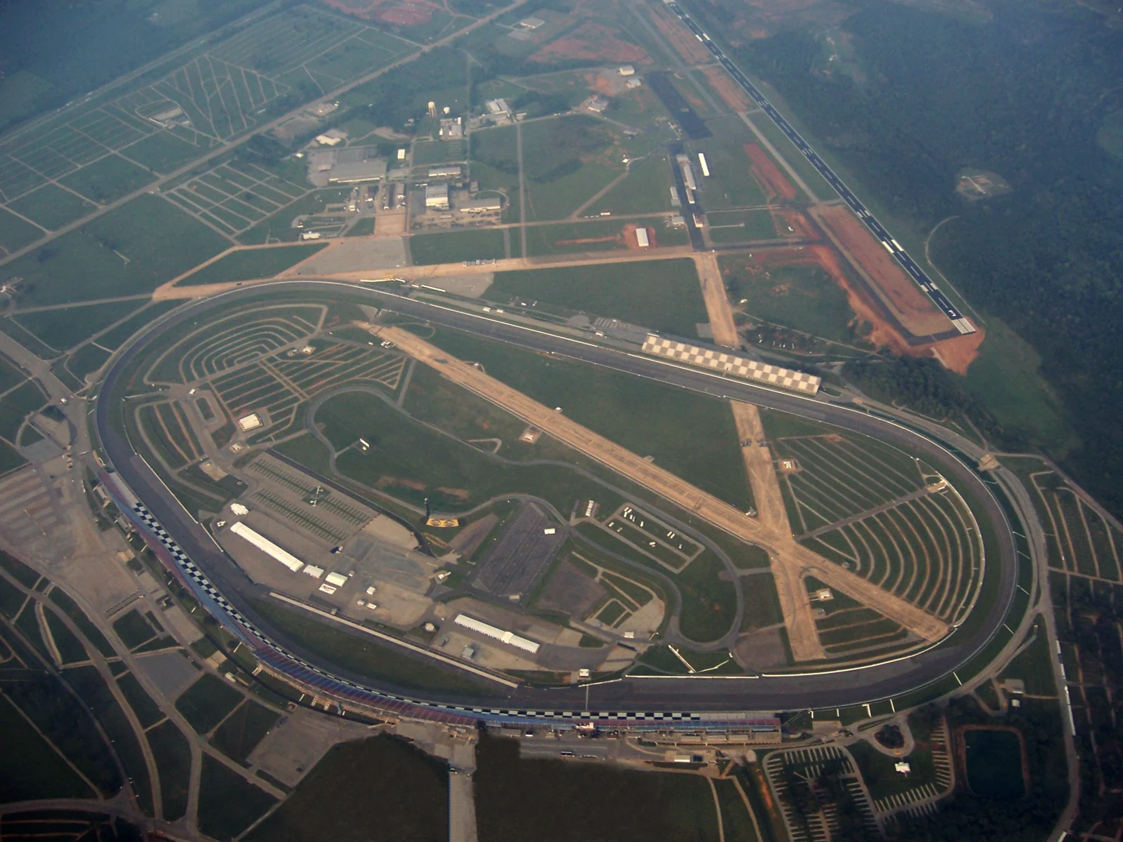 Aerial view of Talladega Superspeedway and the surrounding roads and airport